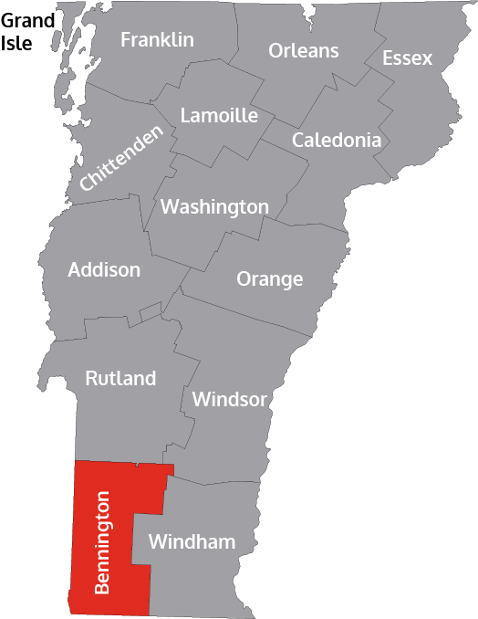 Map of Vermont showing Bennington County