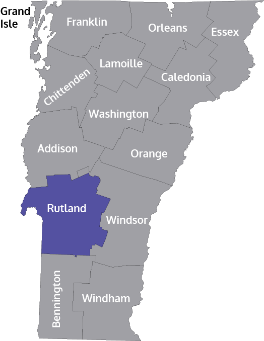 Map of Vermont showing Rutland county